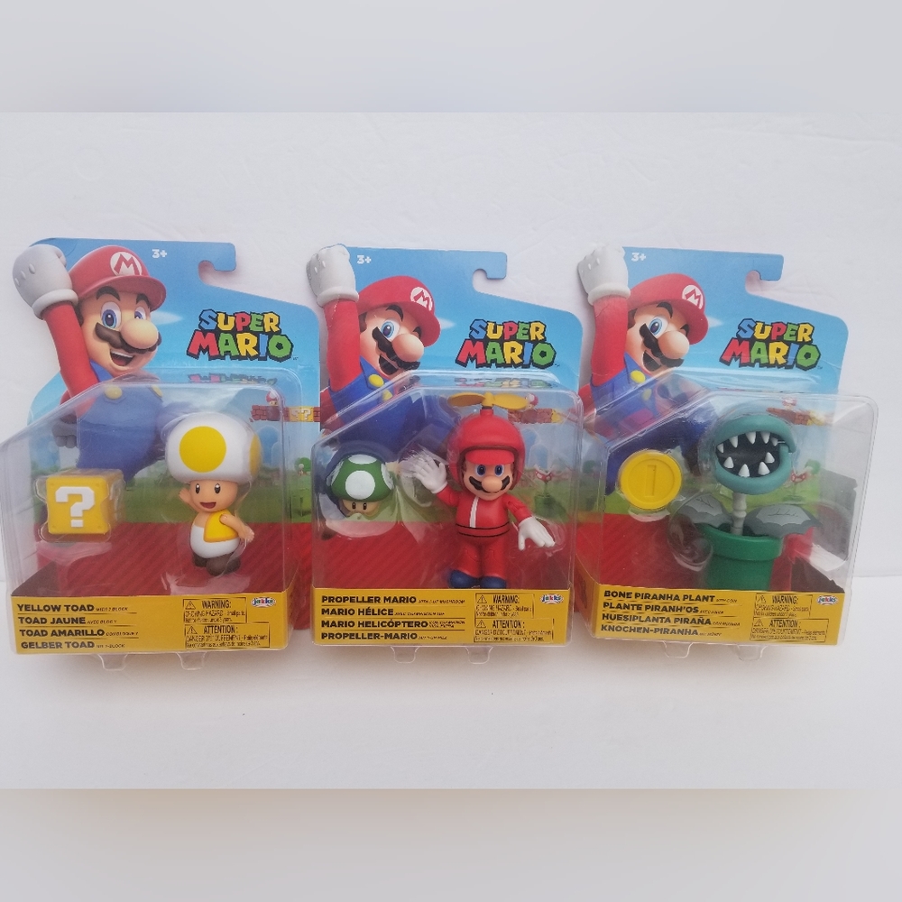 Nintendo Super Mario Bone Piranha Plant/Yellow toad/Mario Propeller Lot of 3 New